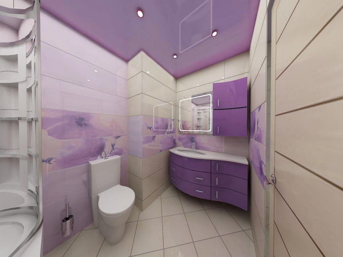 lila Decke im Badezimmer
