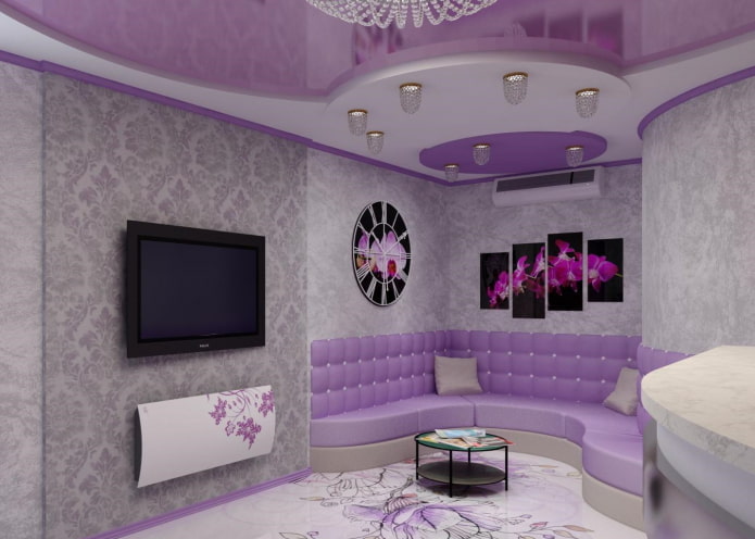 violette Decke mit grauen Wänden