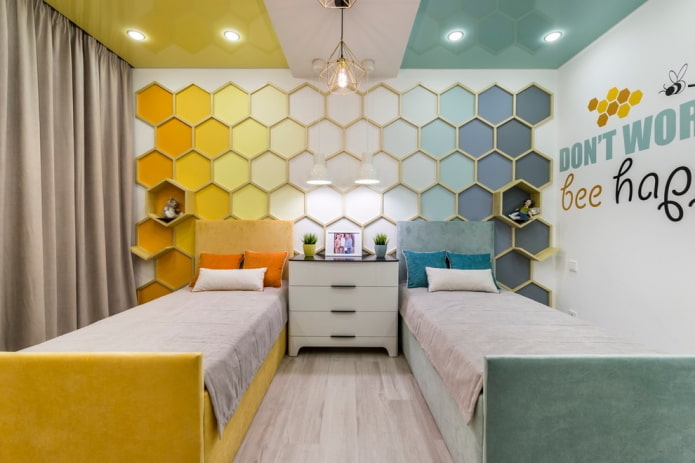 Gelbes und blaues Kinderzimmer-Interieur