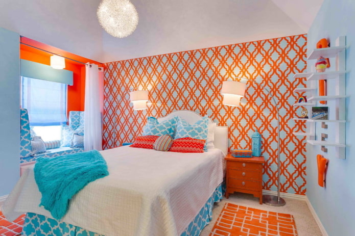Blaues und orangefarbenes Interieur des Kinderzimmers