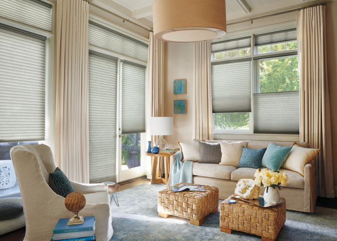 Plissee-Jalousien im Wohnzimmer-Interieur
