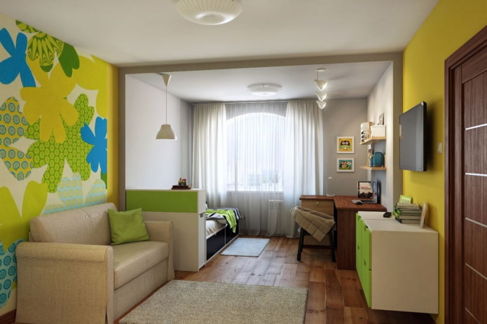 Zoneneinteilung des Kinderzimmers im Wohnzimmerinneren