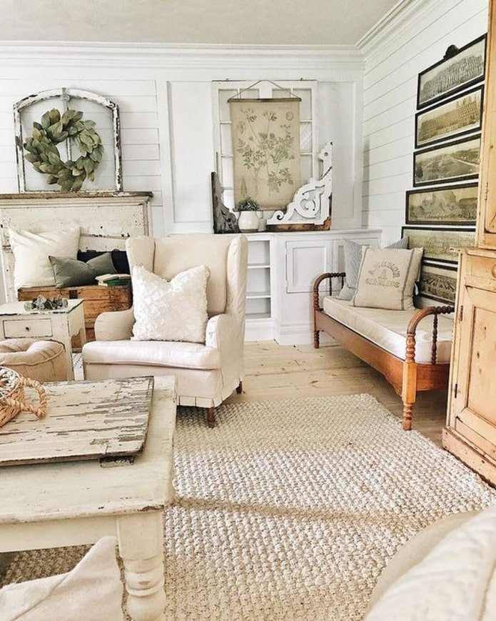 Wohnzimmer im Shabby-Chic-Stil