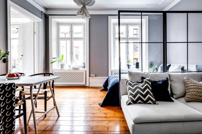 Wohnzimmer mit Bett aufteilen
