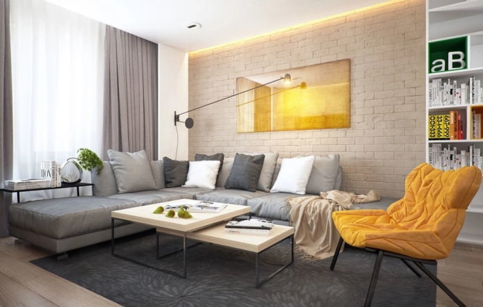 Wohnzimmereinrichtung in Grau-Beige-Tönen