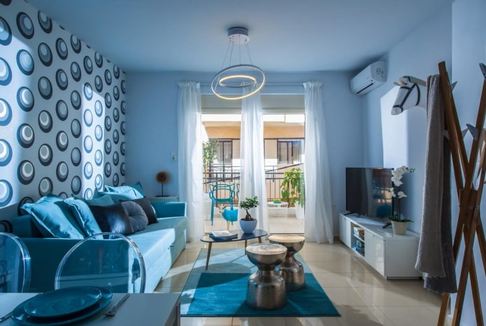 Blaue Wohnzimmer-Inneneinrichtung