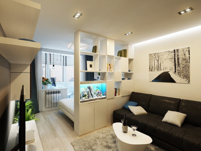 Schlafbereich im Wohnzimmer einer Chruschtschow-Wohnung