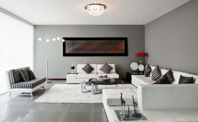 Graues Wohnzimmerinterieur