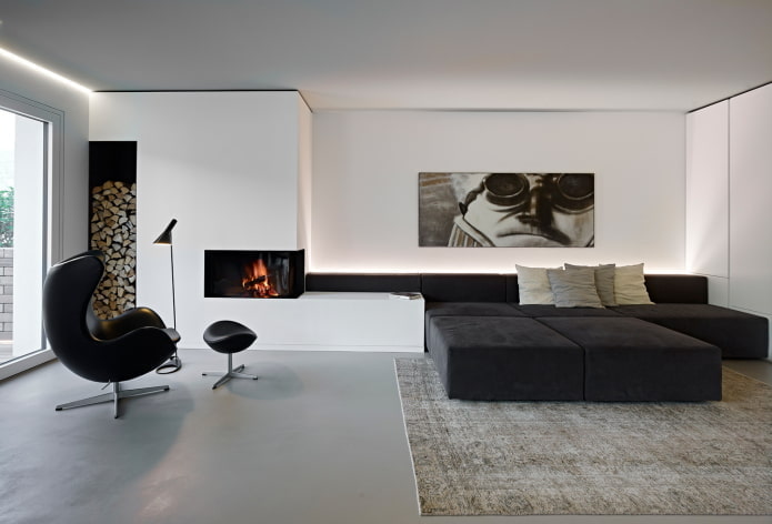 Wohnzimmer-Innenarchitektur im minimalistischen Stil