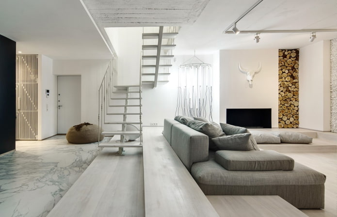 Wohnzimmer-Innenarchitektur im minimalistischen Stil