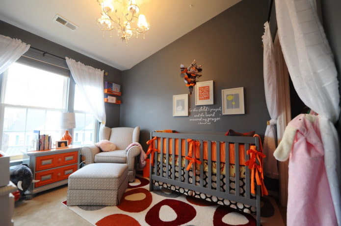 Design eines dunkelgrauen Kinderzimmers
