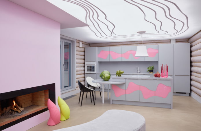 Küchendesign im Inneren eines Blockhauses