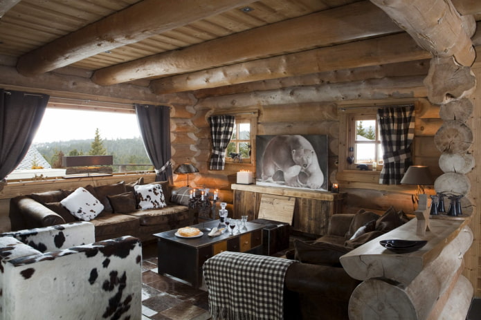 Innenansicht eines Blockhauses im Chalet-Stil
