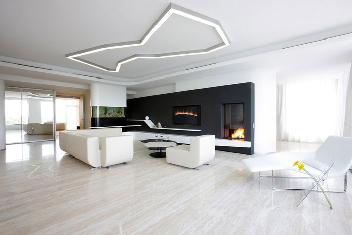minimalistisches Wohnzimmer im Inneren des Hauses