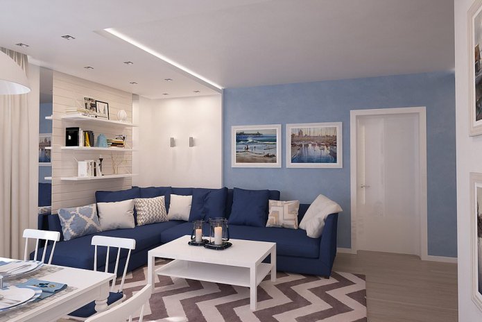 Großes Sofa in einem skandinavischen Wohnzimmer