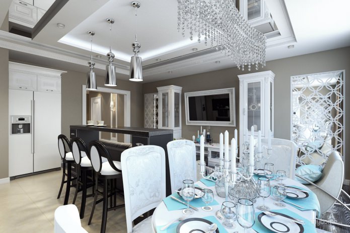 Küche mit Bartheke und Esszimmer