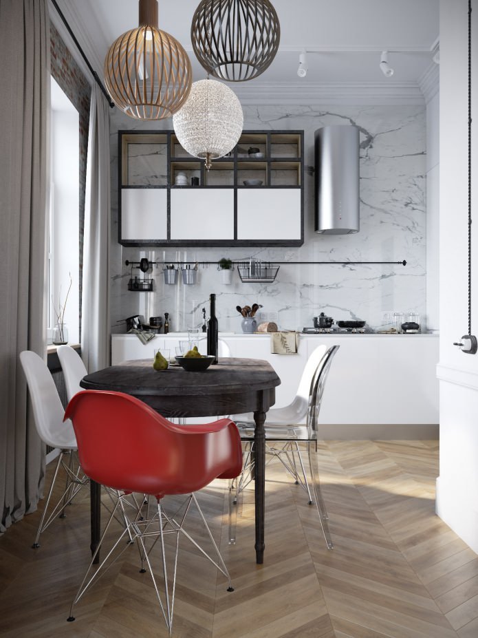 Küche im Designprojekt einer 100 m² großen Wohnung.