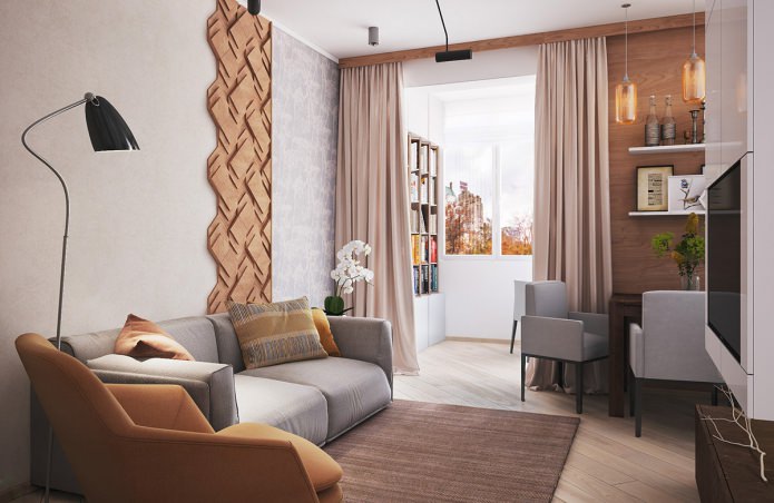 Wohnzimmer in einer 40 Quadratmeter großen Wohnung.