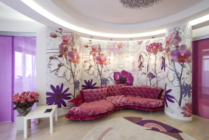 Schöne Tapete für das Wohnzimmer in Rosatönen