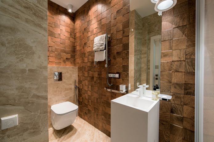 Modernes kleines Badezimmer mit Holzwandverkleidung