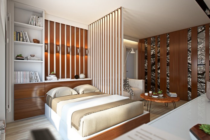 Wohn-Schlafzimmer im Projekt einer 36 m² großen Wohnung.