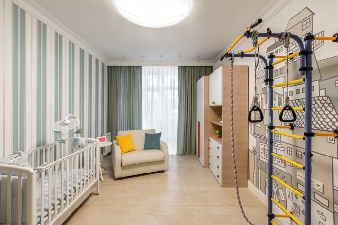 gestreifte Tapete im Kinderzimmer