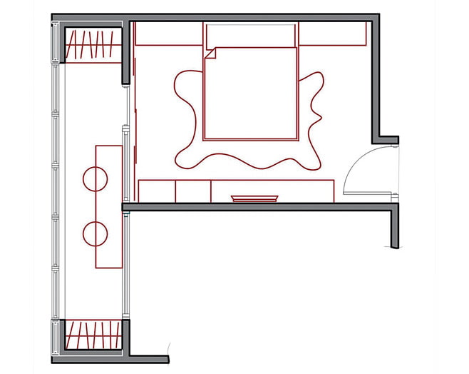 Schlafzimmeraufteilung 14 m2 mit Balkon