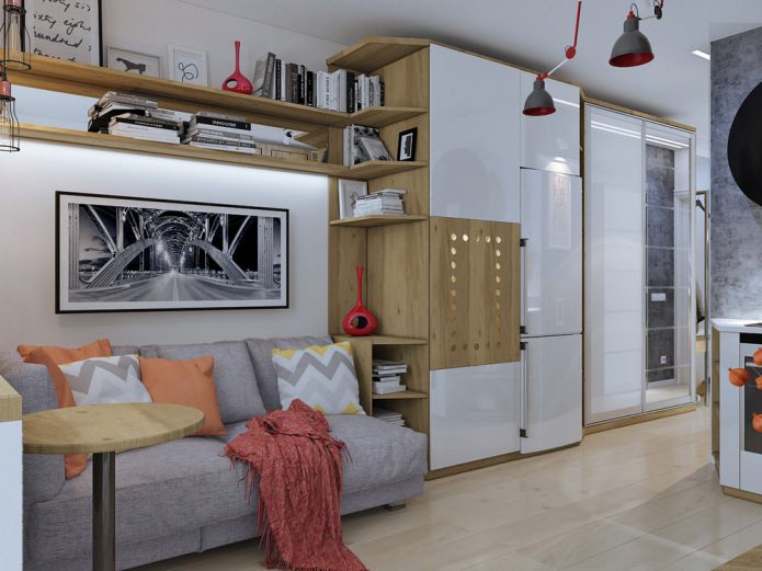 Innenarchitektur einer kleinen Wohnung mit 18 m².