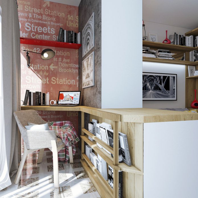 Innenarchitektur einer kleinen Wohnung von 18 m².