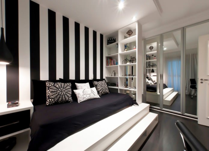 Schwarz-weißes Schlafzimmer-Interieur
