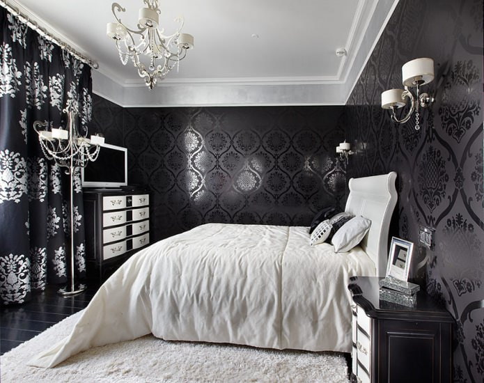 Schwarz-weißes Schlafzimmer-Interieur