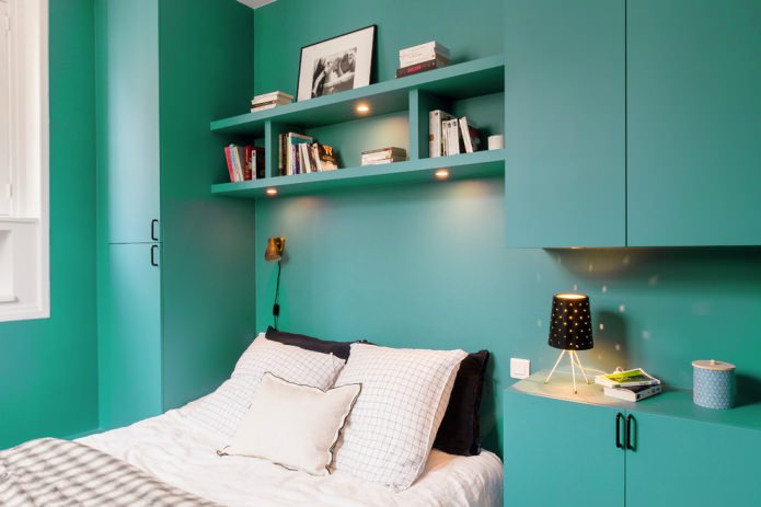 Schlafzimmer in Türkis