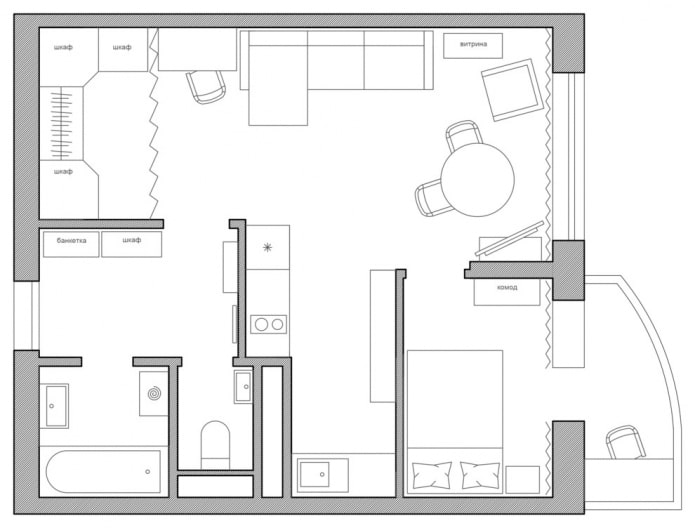 Grundriss 44 m²