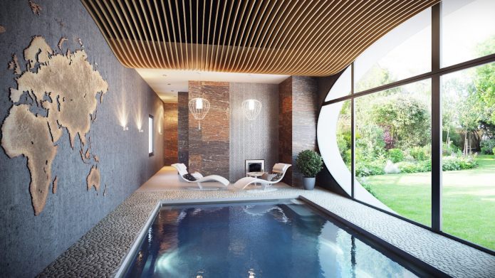 Weltkarte im Inneren des Pools
