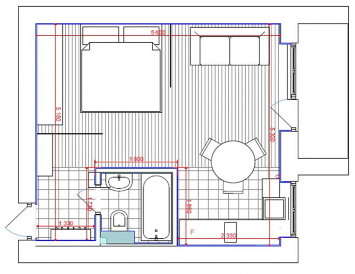 Umgebaute Einzimmerwohnung