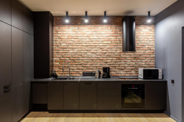 Mauerwerk in der Küche im minimalistischen Stil