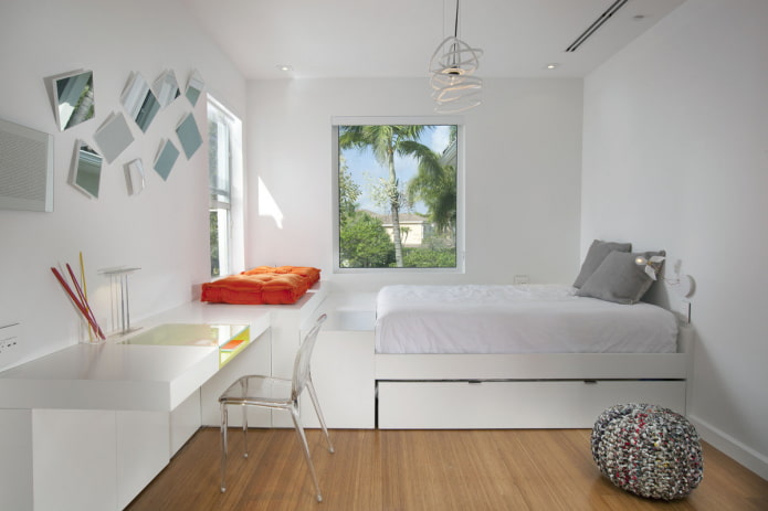 Schlafzimmer für Teenager-Mädchen im minimalistischen Stil