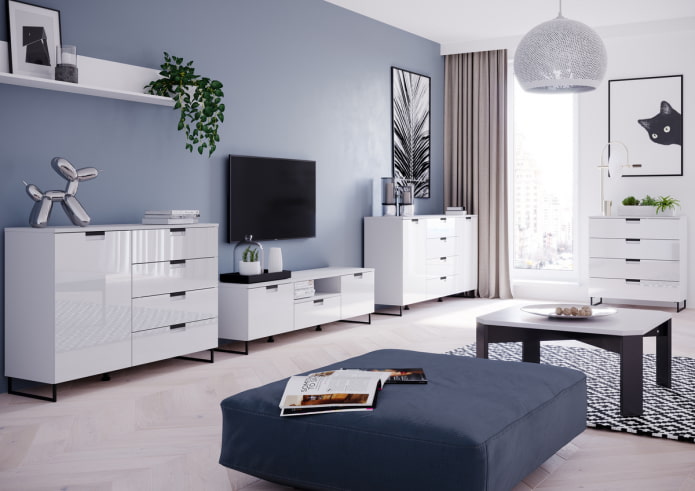 Weiße Kommoden im Wohnzimmer