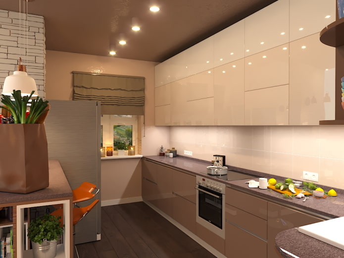 Kücheninterieur in Beige- und Brauntönen