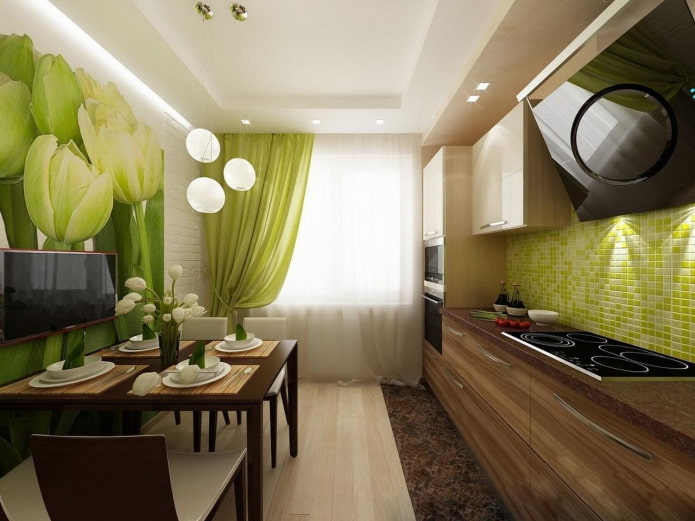 Kücheninterieur in Grün- und Brauntönen