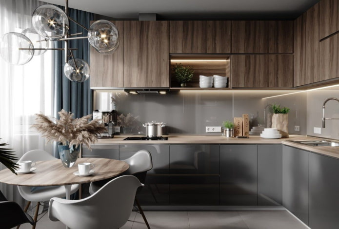 Kücheninterieur in Grau- und Brauntönen