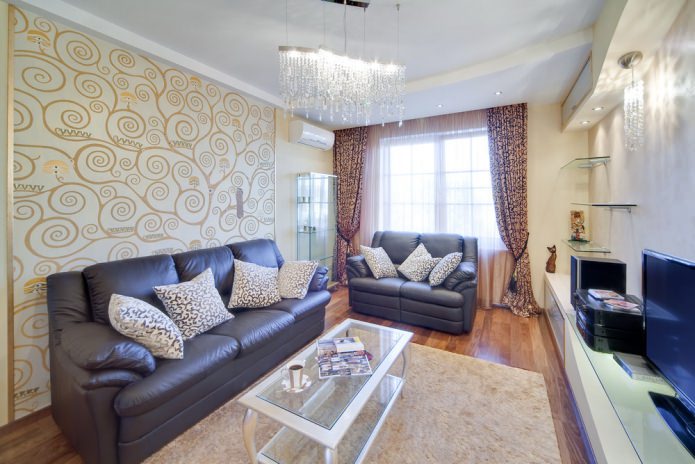 Kombinierte beige Tapeten im Wohnzimmer