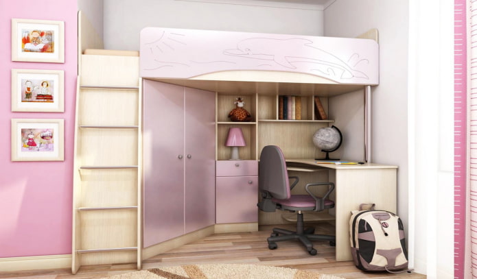 Beige- und Lila-Bett im Kinderzimmer