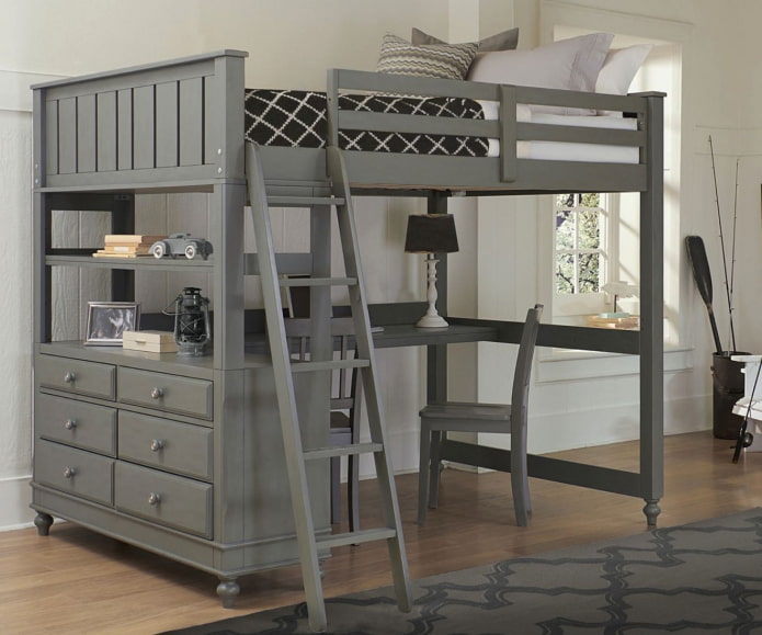 graues Bett im Kinderzimmer