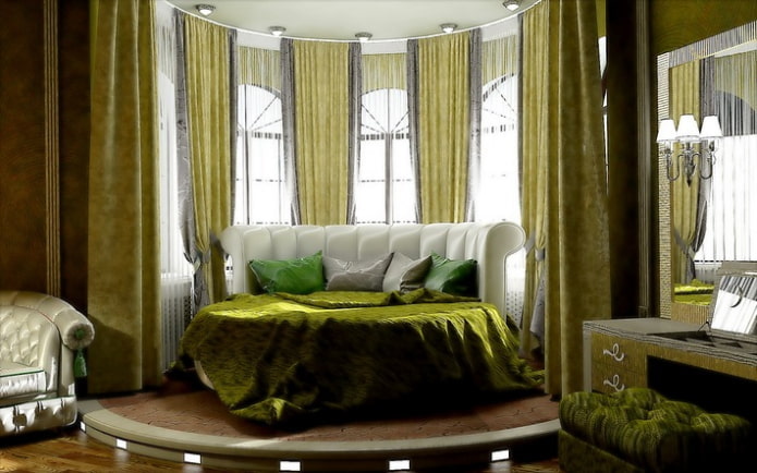rundes Bett im Erkerfenster