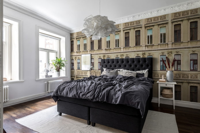 schwarzes Bett im Schlafzimmer