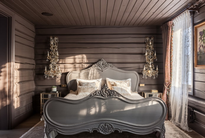 graues Bett im Schlafzimmer