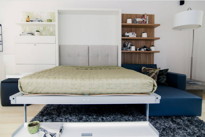 Schrankbett mit Sofa im Innenraum