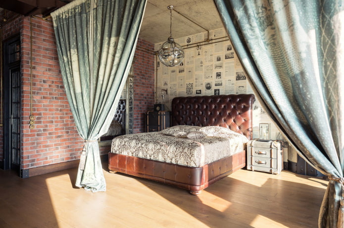 Bett mit weichem Kopfteil im Loft-Stil