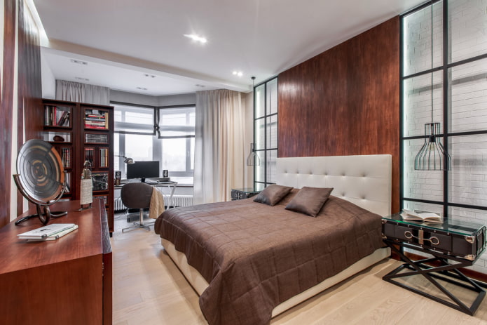 Bett mit Lederkopfteil im Innenraum